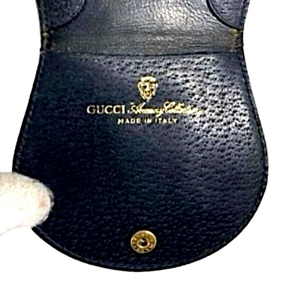 GUCCI GG Supreme Ophidia Sherry Line Navy Leather Snap Coated Canvas Coin Case